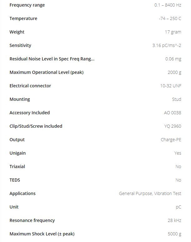 BK 壓電電荷型加速度計4383型技術參數