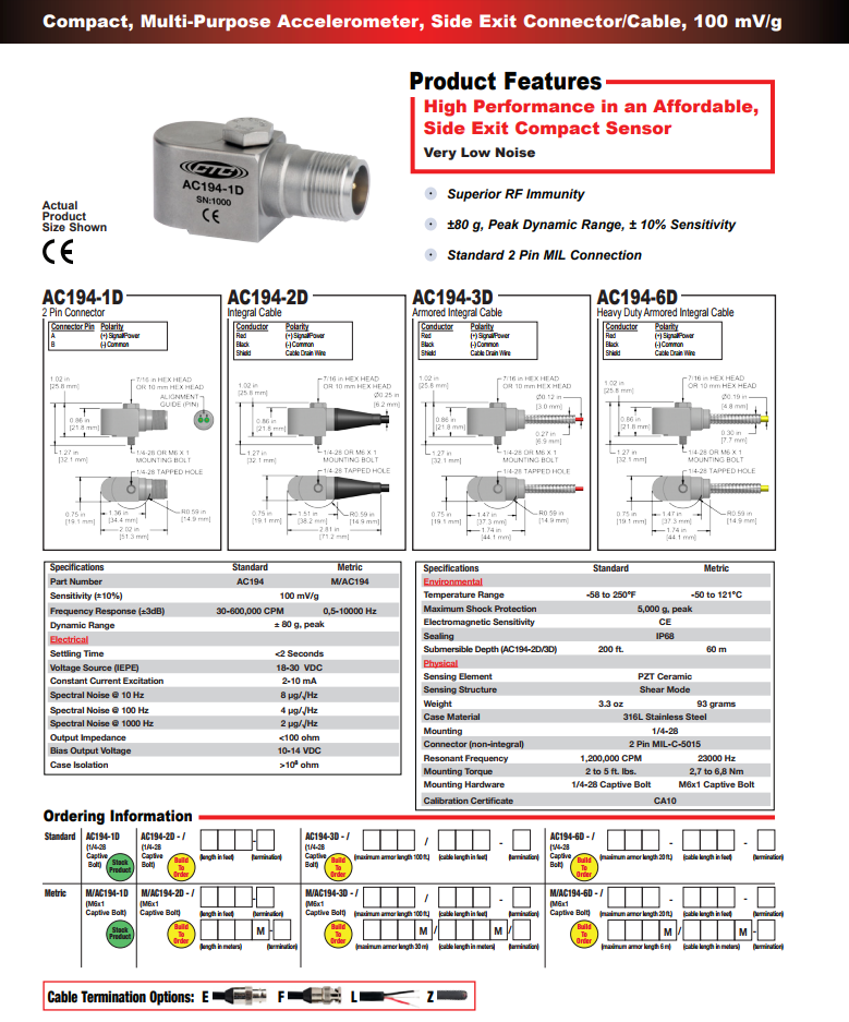 CTC緊湊型多功能加速度振動計AC194技術參數