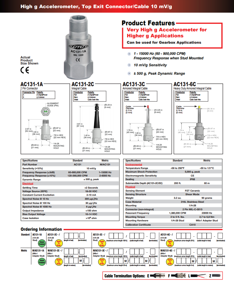 CTC 高g加速度振動計AC131技術參數
