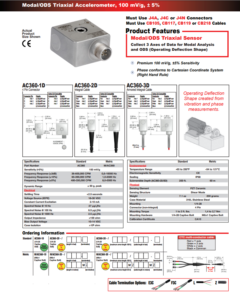 CTC 模態(tài)/ ODS三軸加速度振動(dòng)傳感器AC360技術(shù)參數(shù)