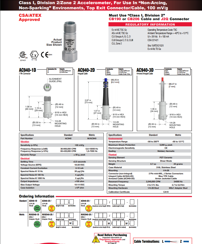 CTC防爆小型加速度振動傳感器技術參數(shù)